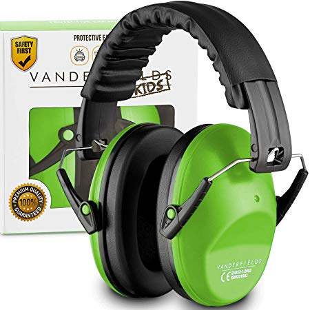 Vanderfields Earmuffs for Kids - Hearing Protection Muffs For Children Small Adults Women - Foldable Design Ear Defenders Protector with Adjustable Padded Headband for Optimal Noise Reduction - Green