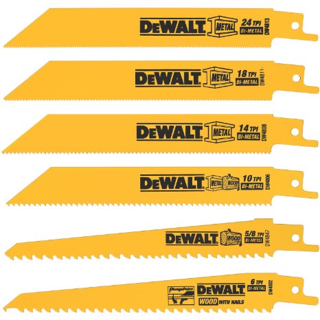 DEWALT DW4856 Metal/Woodcutting Reciprocating Saw Blade Set, 6-Piece