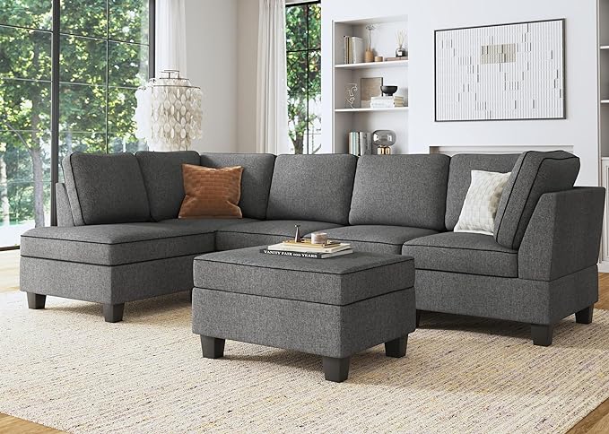 HONBAY Convertible Sectional Sofa, L Shape Couch with Storage, Reversible Sectional Couch for Living Room,Grey