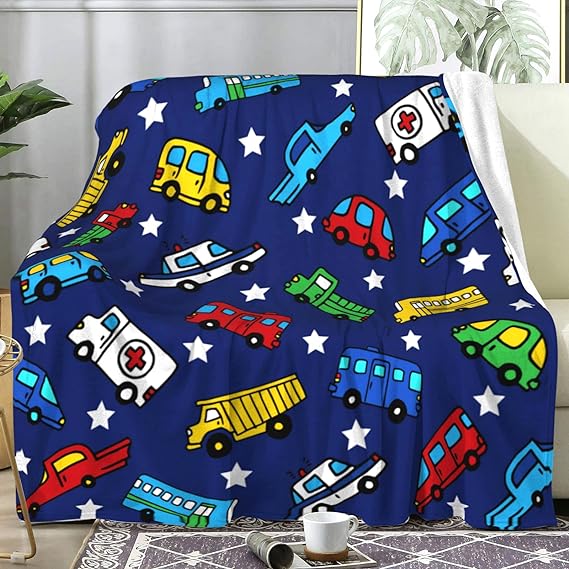 Cute Truck Construction Blanket Police Cars Ambulance Super Soft Warm Flannel Throw Blankets Bedding for Toddler Kids Boys Girls Adults Gifts 50"x40"