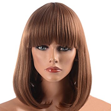 Namecute New Arrival Brown Wig Shoulder Length BOB Wigs Synthetic Fibre Full Bangs