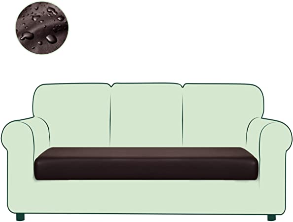 CHUN YI PU Waterproof Leather Chair Cushion Cover, Fitted Seat Coat Patio Couch Loveseat Sofa Slipcover, Stretch Durable Furniture Protector for Settee(Large,Chocolate)