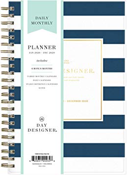 Day Designer for Blue Sky 2020 Year Daily & Monthly Planner, Flexible Cover, Twin-Wire Binding, 5" x 8", Navy Stripe