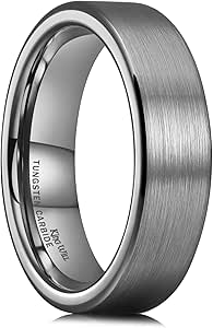 King Will 6mm Tungsten Wedding Rings for Men Gunmetal Plated Pipe Cut Brushed Men's Wedding Band Gifts for Him Size 7-14 Comfort Fit