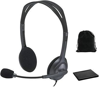 Logitech Headset H111 Wired, Stereo Headphones with Microphone, Noise-Cancelling, 3.5 mm Audio Jack, 7.71 ft Cable, PC/Mac/Laptop/Smartphone/Tablet - Black, Includes Pouch and Cloth, Bulk Packaging