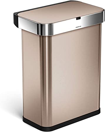 simplehuman, Rose Gold Stainless Steel 58 Liter / 15.3 Gallon Rectangular Voice and Motion Sensor Automatic Kitchen Trash Can