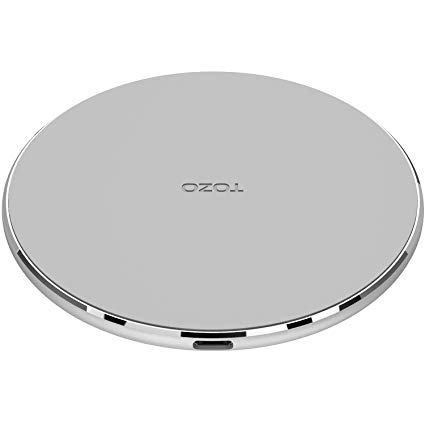 TOZO Wireless Charger Upgraded, Ultra Thin Aviation Aluminum [Sleep-Friendly] FastCharging Pad for iPhone Xs, XR, Xs Max, X, 8 Plus Samsung Galaxy S8-S10 , Note 8 9[Gray] - NO AC Adapter