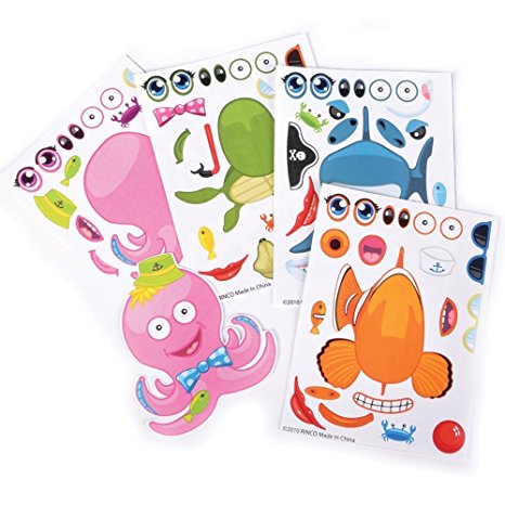 Make Your Own Stickers - Make A Sea Creature & Fish Sticker Sheets - 12 Assorted - For Kids, Boys, Girls, Party Favors, Arts & Crafts, Home, Playing, Education, & Daycare - Kidsco