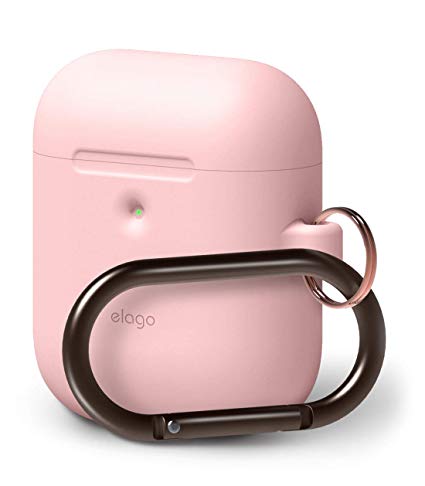 elago A2 Hang Case [Lovely Pink] - [Front LED Visible][Supports Wireless Charging][Extra Protection][Added Carabiner][2019 Latest Model] - for AirPods 2 Wireless Charging Case