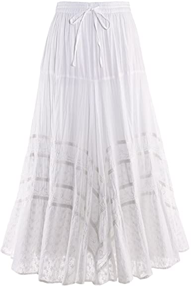 CATALOG CLASSICS Women's Embroidered Full Circle Maxi Skirt - White Tone-on-Tone