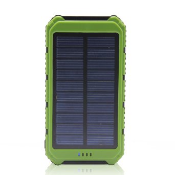 Solar Charger Battery Matone Portable 10000mAh Solar Battery Charger Rain-Resistant Shockproof Dual USB output Solar Powered Phone Charger for iPhone iPod iPad Samsung HTC GPS and Gopro Camera Green