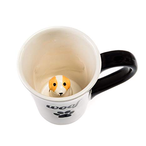 Ceramic Dog Animal Coffee Cups - Woof Cute Mug with a Surprise Inside Dog Paw for Coffee, Tea & Beverages | Premium-Quality, Dishwasher Safe Materials | Ideal Gift, 7 Ounce by Goodscious