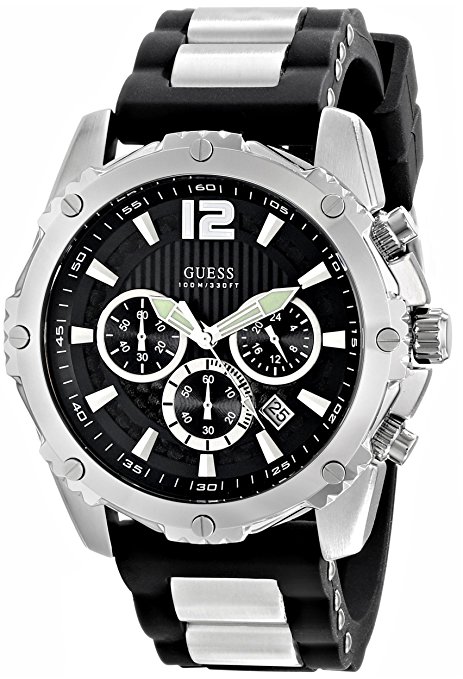 GUESS Men's U0167G1 Sporty Silicone & Metal Silver-Tone Chronograph Watch