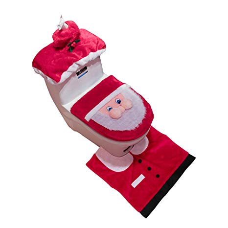 MatureGirl Bathroom Rug Mat - Bath Mat Carpet - Non-Slip Christmas Fancy Santa Bath Mat Bathroom Kitchen Carpet Doormats, Toilet Seat Cover and Rug - Christmas Carpet Mats (Red)