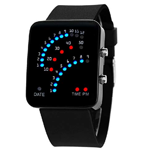 Fanmis 29 LED Sector Blue Red Light Digita Date Black Silicone Strap Men's Women's Wrist Watches