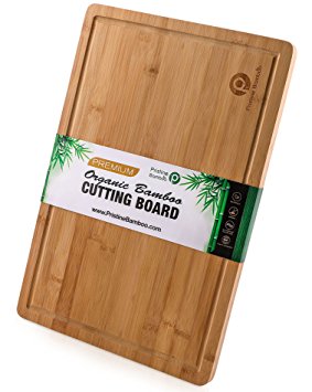 EXTRA LARGE ORGANIC Bamboo Cutting Board w/ Handles and Juice Grooves | Non-slip Wooden Chopping Board for Meat (Butcher Block), Vegetables, Fruit | Perfect Serving Board (18 x 12”) by Pristine Bamboo