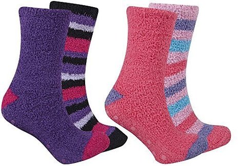 4 Pair Ladies Cosy Soft Fleece Lounge Bed Socks with Grips - Mixed Colours From Undercover
