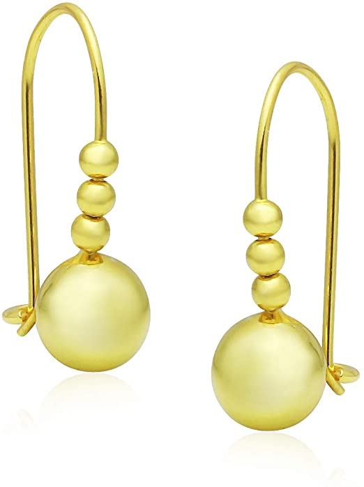 Sterling Silver Polished 6 MM Ball Bead Drop Earrings in 4 Colors