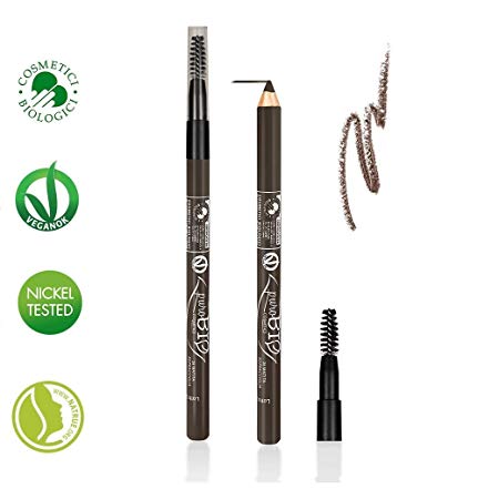 PuroBIO Certified Organic Multitasking Eye and Eyebrow Pencil and Brush with Plant Oils and Vitamin E. Perfect for Extra Sensitive Eyes - 28 DARK TAUPE. ORGANIC. VEGAN. NICKEL TESTED. MADE IN ITALY