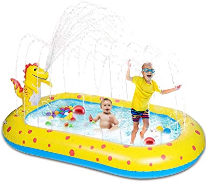 EUDORA Inflatable Sprinkler Swimming Pool Splash Pad for Kids 3 in 1 Dinosaur Pool, Kiddies Wading Splash Play Center Park for Toddlers Outdoor Backyard Summer Spray Water Toy Gift