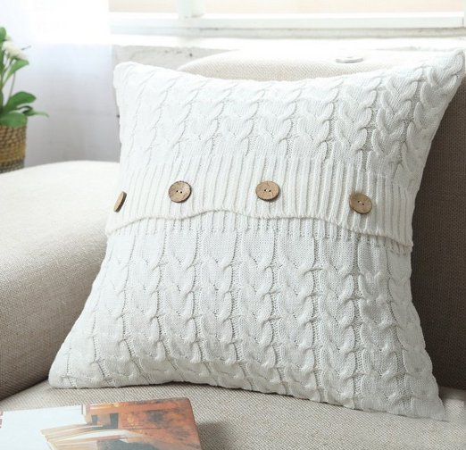 Home-organizer Tech Cotton Removable Knitted Decorative Pillow Case Cushion Cover Cable Knitting Patterns Square Warm Throw Pillow Covers, 17.5 By 17.5 Inch, White, Cover Only