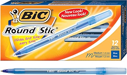 BIC Round Stic Xtra Life Ballpoint Pen, Medium Point (1.0mm), Blue, For Smooth & Comfortable Writing, 12-Count