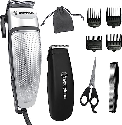 WESTINGHOUSE Hair Clippers for Men Corded Clippers for Men, Includes Hair Clipper and Beard Trimmer, 13 pcs Hair and Beard Grooming Kit with Comb, Scissors and 4 Clipping Guides, Hair Trimmer for Men
