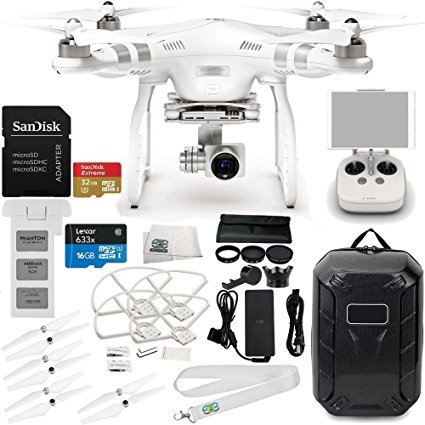 DJI Phantom 3 Advanced Quadcopter w/ 1080p HD Video Camera & Manufacturer Accessories   DJI Propeller Set   Water-Resistant Hardshell Backpack   7PC Filter Kit (UV-CPL-ND2-400-Hood-Stabilizer)   MORE