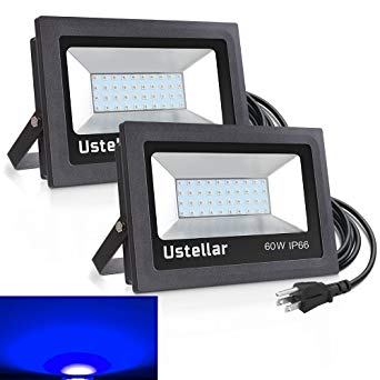 Ustellar 2 Pack 60W Blue LED Flood Light, IP66 Waterproof, 4200lm, Outdoor Floodlight Landscape Wall Washer Light for Christmas Decoration Garden Yard Lawn, Stage Lighting with US 3-Plug