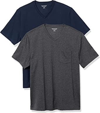 Amazon Essentials Men's Standard 2-Pack Loose-fit V-Neck Pocket T-Shirt