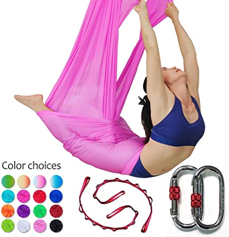 DASKING Deluxe 5m/Set Yoga Swing Aerial Yoga Hammock kit with Daisy Chains Carabiners, Fabric & Guide