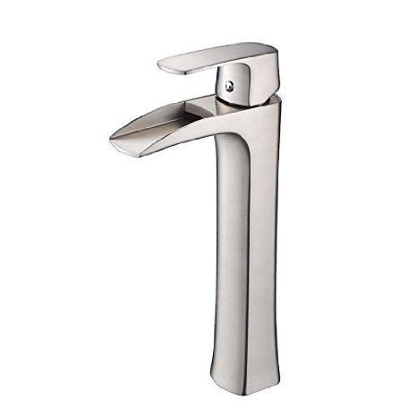 Wovier Brushed Nickel Waterfall Bathroom Sink Faucet,Single Handle Single Hole Vessel Lavatory Faucet,Basin Mixer Tap Tall Body