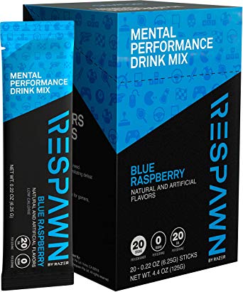 RESPAWN by Razer Mental Performance Drink Mix - 20 Packet Box: Convenient Individual Packs - 20 Calories - For Gamers. By Gamers - Blue Raspberry