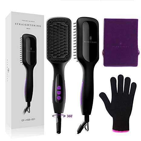 Hair Straightening Brush GLAMFIELDS Electrical Heated Brush Irons Hair Straightener with Faster Heating MCH Technology and Auto Temperature Lock