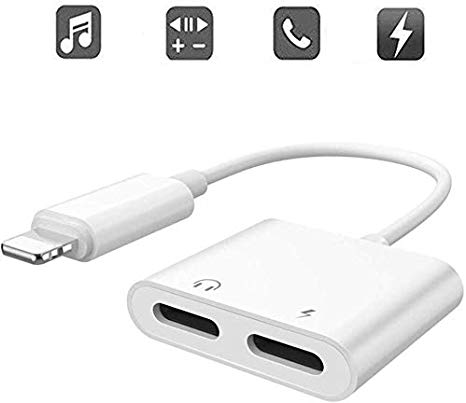 for iPhone Headphone Adapter Splitter 2 in 1 Earphone Jack Aux Audio Charger, Double Dongle Adapter Cable for iPhone 7/7 Plus/8/8 Plus/X/Xs Headset Music＆car Charger＆Remote＆Call Support 10.3 or Later