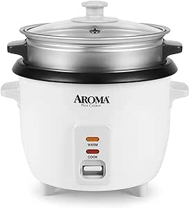 Aroma 6-Cup Rice Cooker And Food Steamer, White