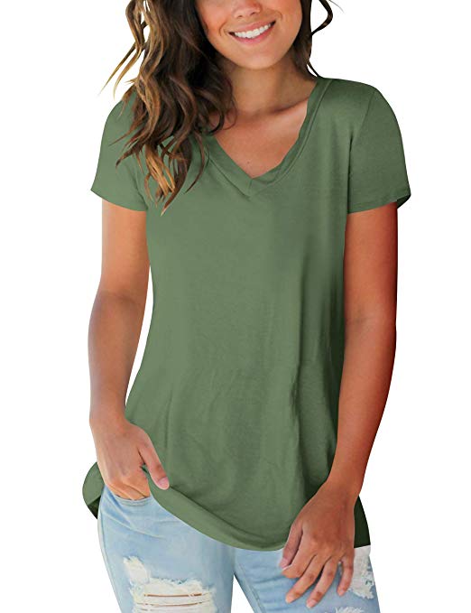 Womens Tops V Neck Tee Casual Short Sleeve and Long Sleeve T Shirts