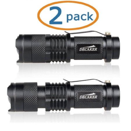 Decaker Mini Led Flashlight Cree Xpe 3 Modes Torch Adjustable Focus Zoom Light Lamp2 Packs