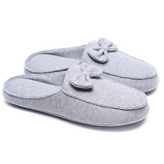Ofoot Women's Cotton Memory Foam Anti-slip House Slippers with Cute Bow
