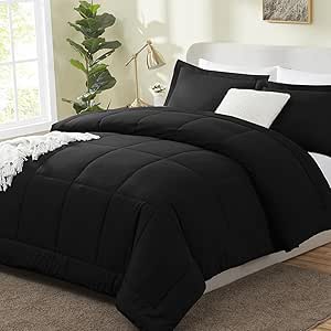 CozyLux King Size Comforter Sets - Black Comforter King Size, 3 Pieces Box Stitched Soft Lightweight Bed Set, All Season Bedding Sets with 1 Down Alternative Comforter and 2 Pillow Shams