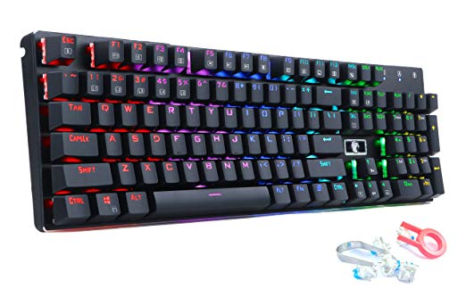 E-Element Z-88 RGB Mechanical Gaming Keyboard, Programmable RGB Backlit, DIY Blue Switch, Waterproof 104 Keys Anti-Ghosting for Mac PC, Black