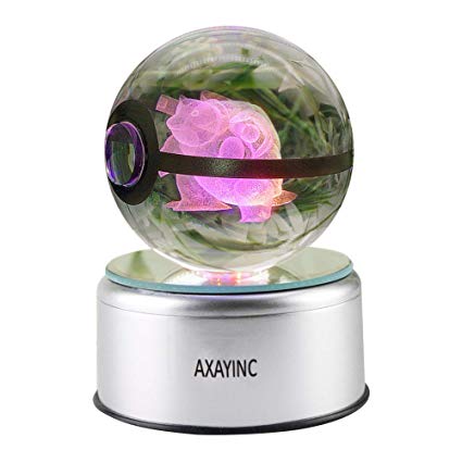 AXAYINC 3D Crystal Ball LED Lighting and Spinning Primary Base 7 Kinds of Discoloration Night Lights Advance Laser Engraving Children's Gift(Blastoise)