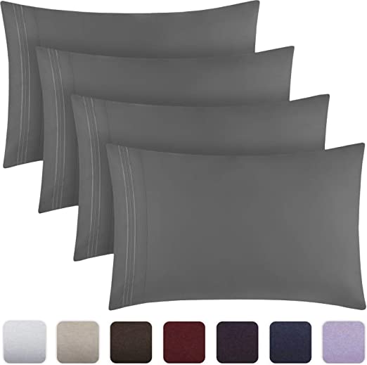 Mellanni Gray Pillow Cases Standard Size Set of 4 - Soft and Hypoallergenic Double Brushed Microfiber Pillowcases with Envelope Closure - Wrinkle, Fade, Stain Resistant (Set of 4 Standard Size, Gray)