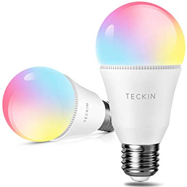 Smart Light Bulb Alexa LED Color Changing Light Bulbs,TECKIN A19 E27 60W 800LM Equivalent Compatible with Google Home,IFTTT,2800K-6000K Cold and Warm Light WiFi Blubs(7.5W),2packs