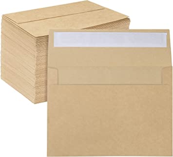 A7 Printable Brown Kraft Envelopes 5x7 100 Pack, Ohuhu A7 5-1/4 x 7-1/4 Inch, Perfect for Wedding, Chirstmas Cards, 5x7 Photos, Baby Shower, Birthday, Party, Invitations - Peel, Press & Self Seal