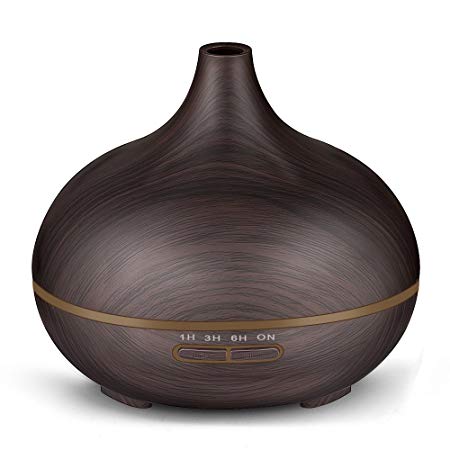 KBAYBO 300ml Essential Oil Diffuser Aroma Diffuser Aromatherapy Ultrasonic Cool Mist Humidifier 7 Color LED Change for Office Home Bedroom Living Room Study Yoga Spa-Wood Grain