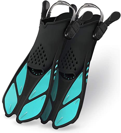 Greatever Snorkel Fins Adjustable Buckles Open Heel Swim Flippers Travel Size Short Swim Fins for Snorkeling Diving Swimming Adult Men Womens