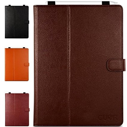 Genuine Leather iPad Pro Case in Brown by CUVR® With Auto Sleep, Pencil Holder and Multiple Standing Angles. Cover Your 12.9" Apple iPad Pro in Luxury!
