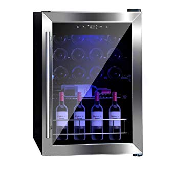 SMETA Compressor Wine Cooler 19 Bottle Freestanding LED Touchscreen Wine Cooler Refrigerator, Black and Stainless Steel