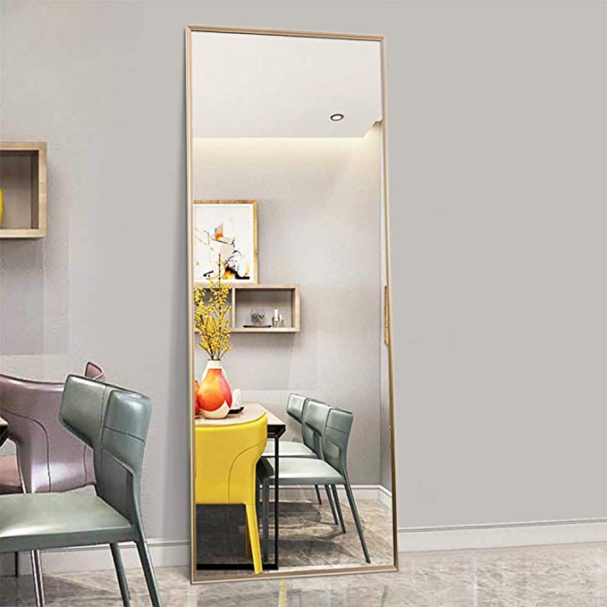 Trvone Full Length Mirror Floor Mirror, Large Rectangle Bedroom Mirror Dressing Mirror Wall-Mounted Mirror, Standing Hanging or Leaning Against Wall, 65"x22" (Gold)